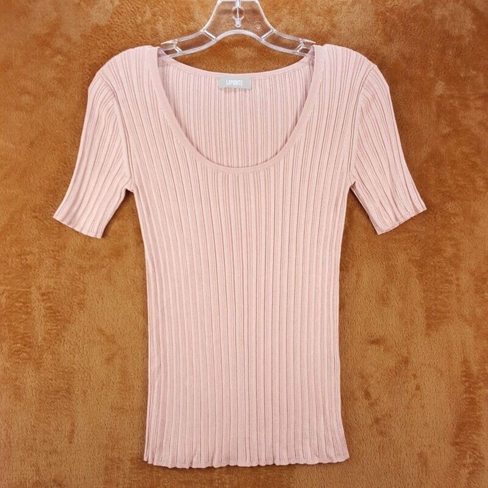 LAPOINTE Womens Top Small Pink Pullover Short Sleeve Ribbed Stretch Knit